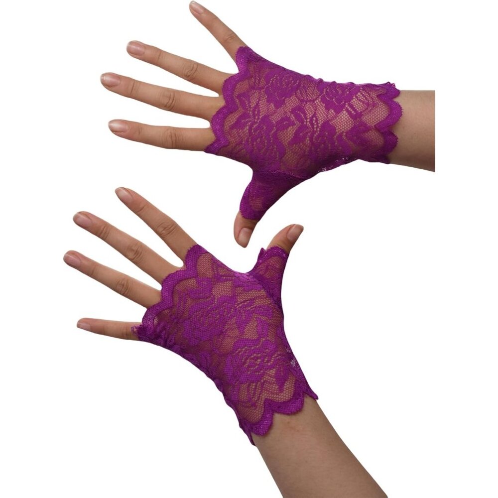 Women's Fingerless Purple Short Lace Gloves Party Wedding Costume Accessories